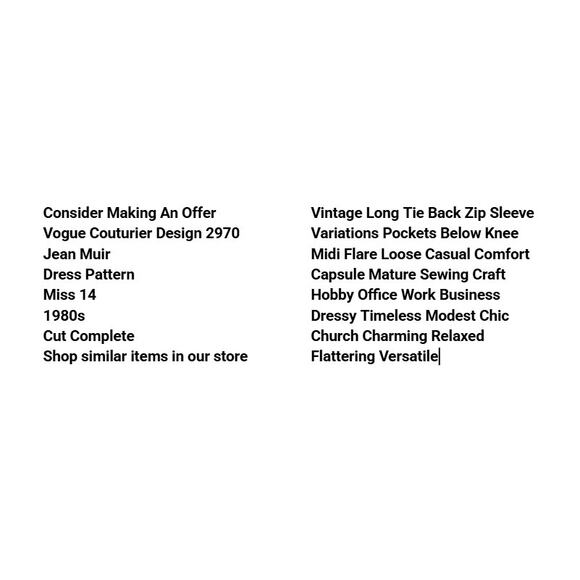 Vogue Couturier Design 2970 Jean Muir Pattern Dress Miss 14 Vintage Long Tie - Picture 3 of 7